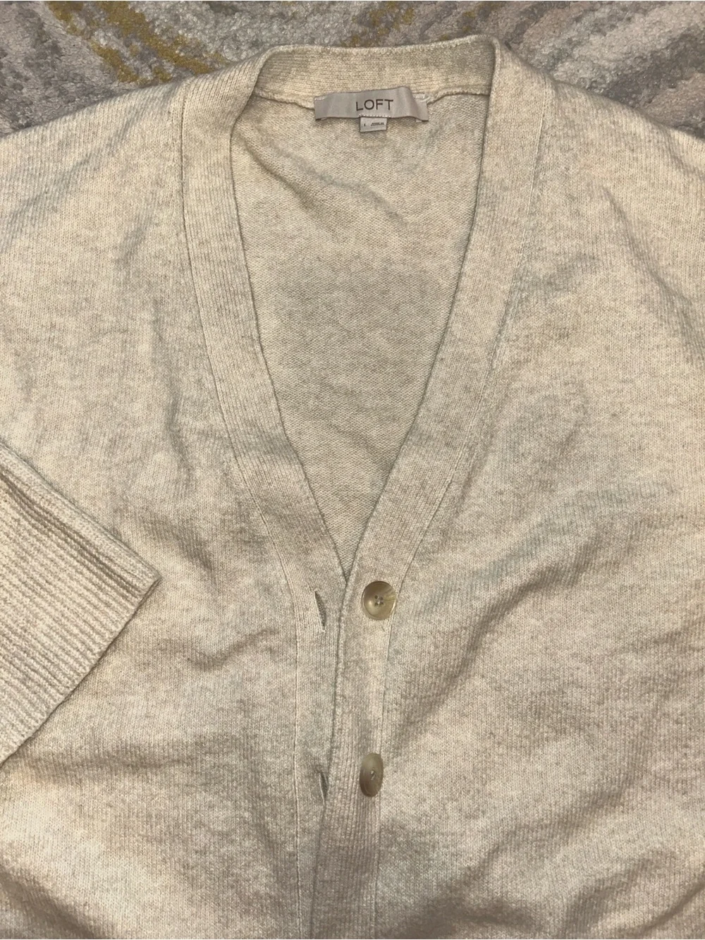LOFT Women’s Cream V-Neck Button Cardigan - Picture 4 of 11